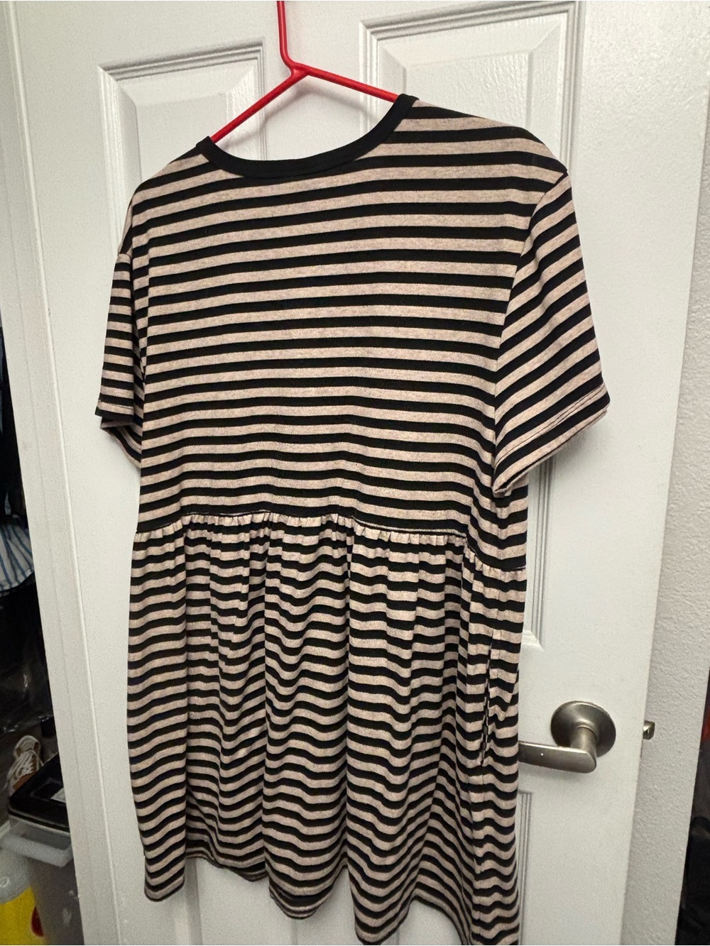 Jordan Black and Cream Striped Short Sleeve Babydoll Dress - Picture 3 of 4